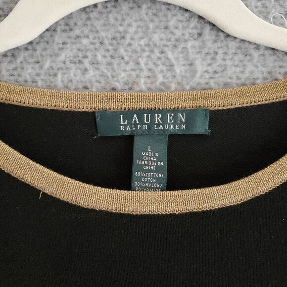 Lauren Ralph Lauren Women's Cotton Long Sleeve Gold Zipper Accents Sweater L - Picture 3 of 7